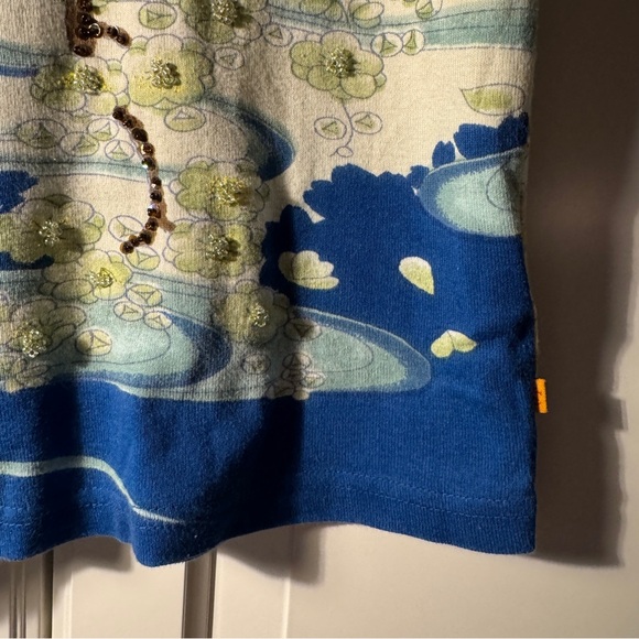 Vintage beaded Multicolor Japanese inspired Floral Crop T-shirt - fits like L - Picture 7 of 14